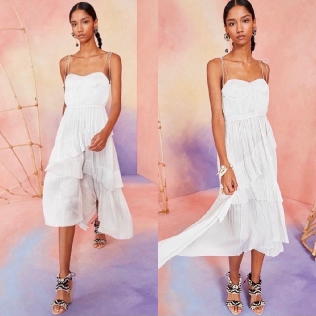 Ulla Johnson Delilah Romantic Pleated Bustier Maxi Dress In Dove White Sz 12